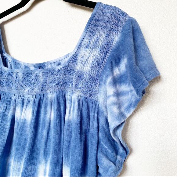 Hollister Embroidered Square Neck Tie Dye Top Size Small - Picture 2 of 8